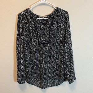 Daniel Rainn Womens Blouse Medium Long Sleeve Abstract Black White Top